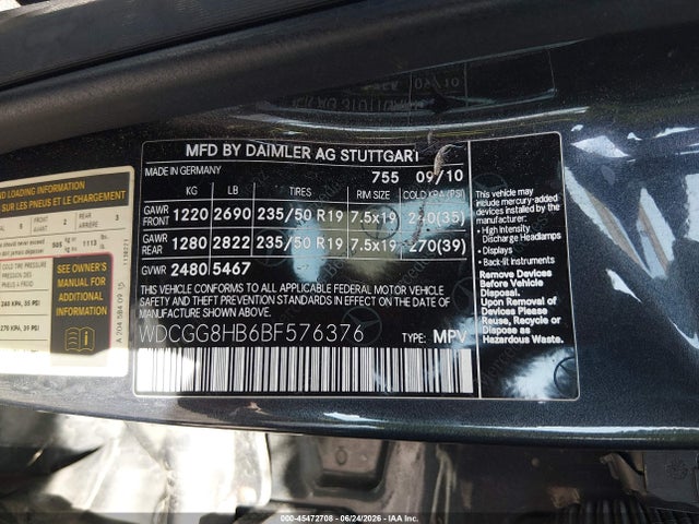 Продажа на аукционе авто 2011 Mercedes-benz Glk 350 4matic, vin: WDCGG8HB6BF576376, номер лота: 45472708