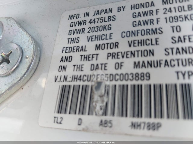 45472765 :رقم المزاد ، JH4CU2F65DC003889 vin ، 2013 Acura Tsx 2.4 مزاد بيع