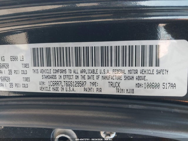 45472781 :رقم المزاد ، 1C6RR7LT6GS129507 vin ، 2016 Ram 1500 Big Horn مزاد بيع