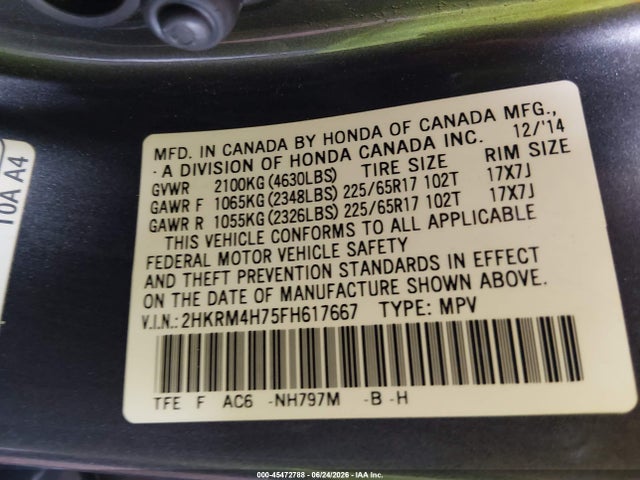 Honda Cr-v Ex-l 2015 2HKRM4H75FH617667 Image 9