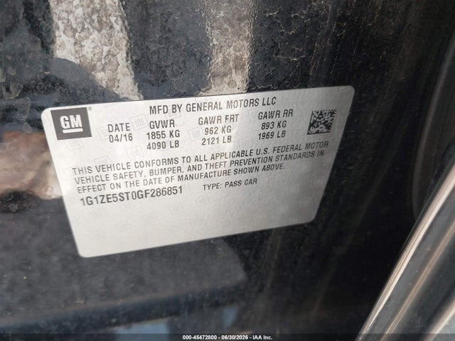45472800 :رقم المزاد ، 1G1ZE5ST0GF286851 vin ، 2016 Chevrolet Malibu 1lt مزاد بيع