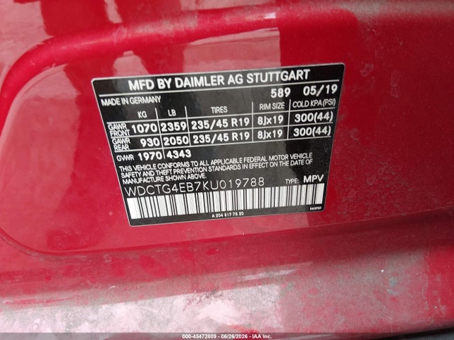 Продажа на аукционе авто 2019 Mercedes-benz Gla 250, vin: WDCTG4EB7KU019788, номер лота: 45472809