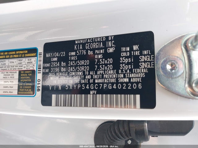 Aukcja sprzedaży 2023 Kia Telluride Sx, vin: 5XYP54GC7PG402206, numer aukcji: 45472830