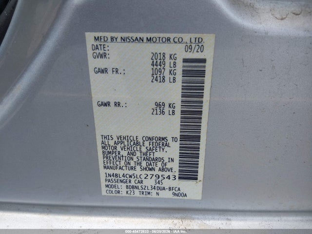 Aukcja sprzedaży 2020 Nissan Altima Sr Intelligent Awd, vin: 1N4BL4CW5LC279543, numer aukcji: 45472833