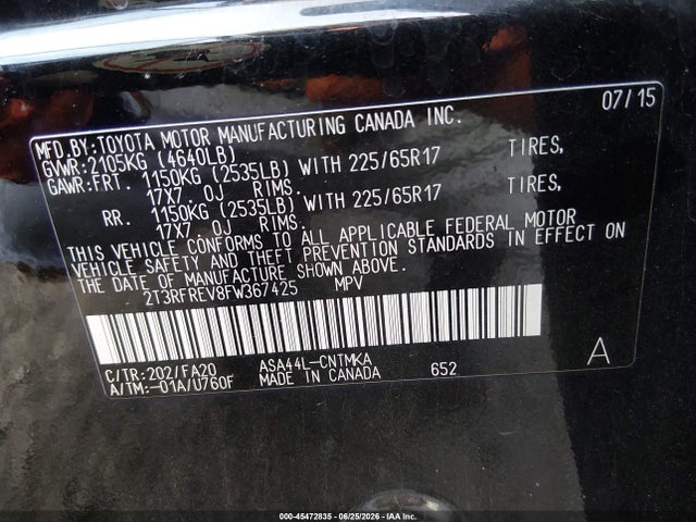 Toyota Rav4 Xle 2015 2T3RFREV8FW367425 Image 9