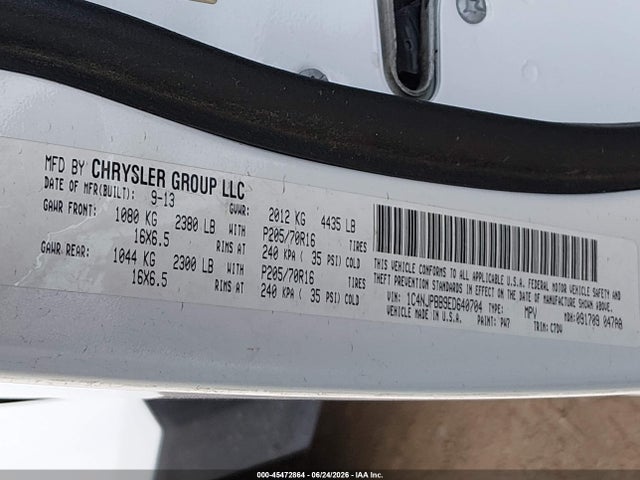 45472864 :رقم المزاد ، 1C4NJPBB9ED640704 vin ، 2014 Jeep Patriot Sport مزاد بيع