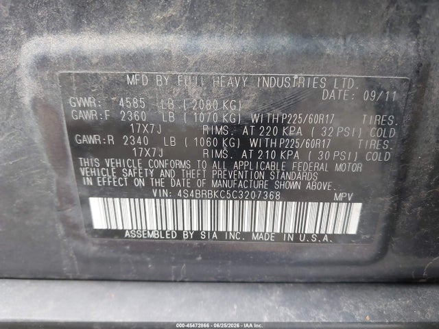 Продажа на аукционе авто 2012 Subaru Outback 2.5i Limited, vin: 4S4BRBKC5C3207368, номер лота: 45472866
