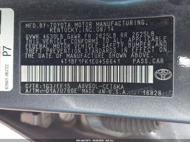 2014 Toyota Camry Se მანქანა იყიდება აუქციონზე, vin: 4T1BF1FK1EU456641, აუქციონის ნომერი: 45472875
