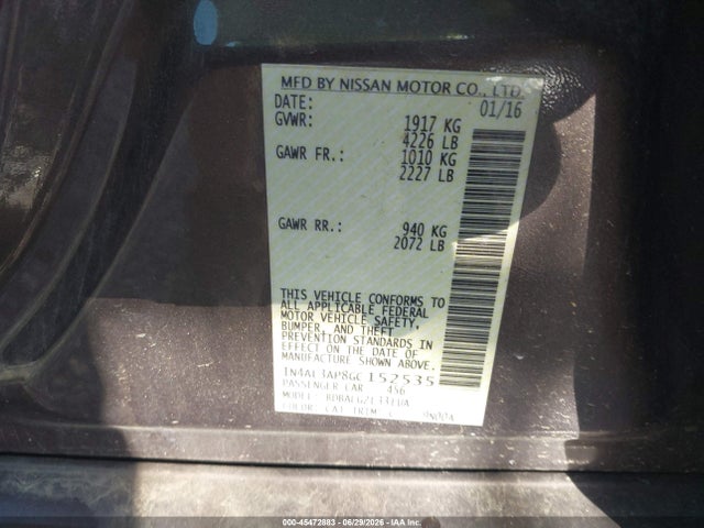 1N4AL3AP8GC152535 Nissan Altima 2.5/2.5 S/2.5 Sl/2.5 Sr/2.5 Sv