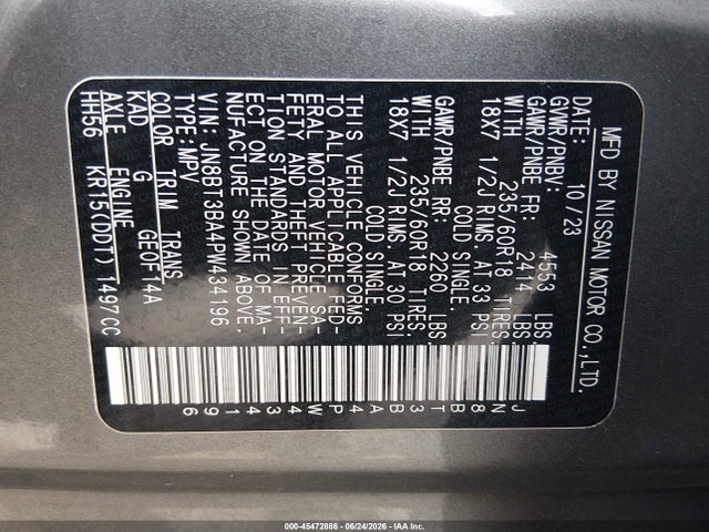 Aukcja sprzedaży 2023 Nissan Rogue Sv Fwd, vin: JN8BT3BA4PW434196, numer aukcji: 45472886