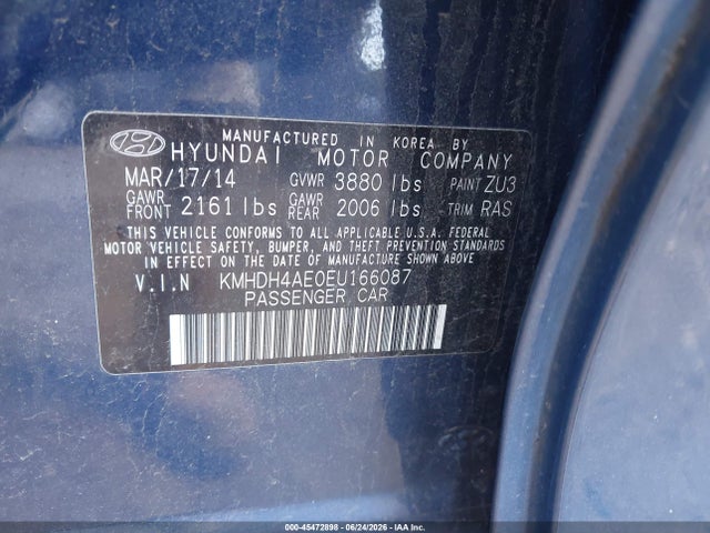 Продаж на аукціоні авто 2014 Hyundai Elantra Se, vin: KMHDH4AE0EU166087, номер лоту: 45472898