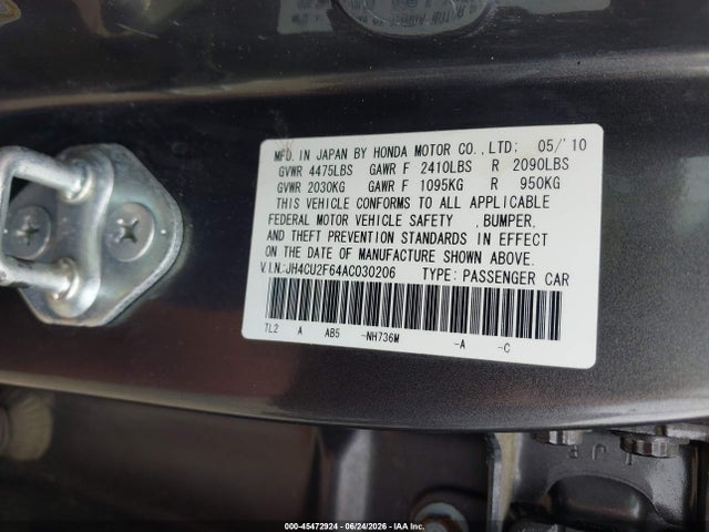 2010 Acura Tsx 2.4 მანქანა იყიდება აუქციონზე, vin: JH4CU2F64AC030206, აუქციონის ნომერი: 45472924