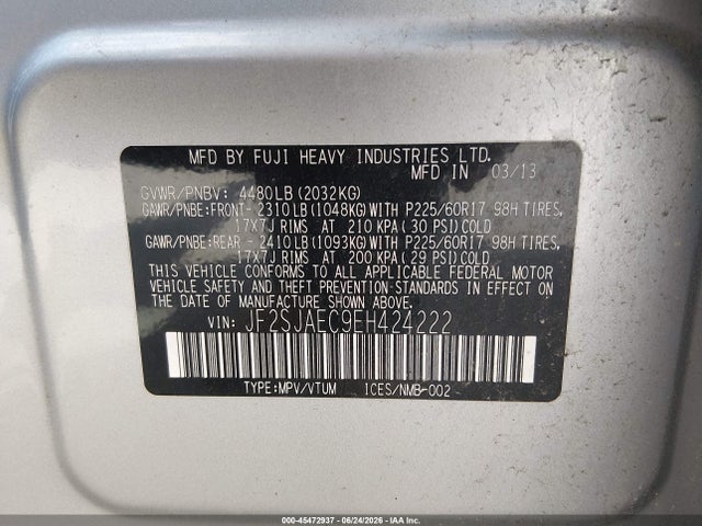 45472937 :رقم المزاد ، JF2SJAEC9EH424222 vin ، 2014 Subaru Forester 2.5i Premium مزاد بيع