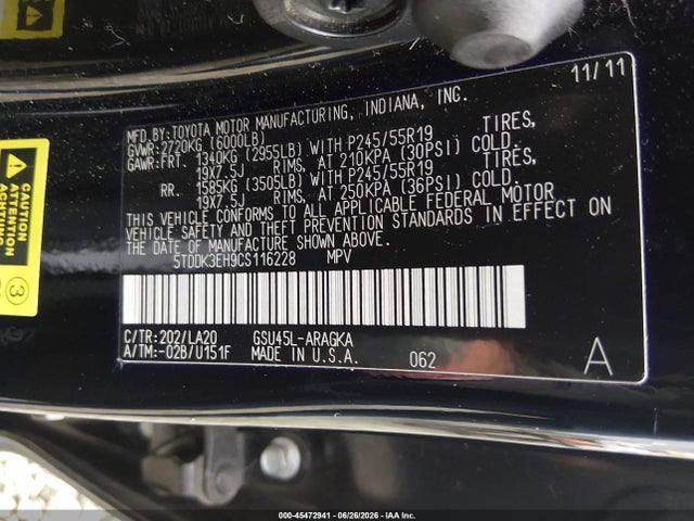 Продажа на аукционе авто 2012 Toyota Highlander Limited V6, vin: 5TDDK3EH9CS116228, номер лота: 45472941