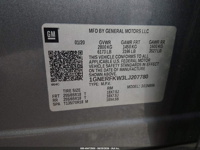 1GNERFKW3LJ207780 Chevrolet Traverse Fwd Ls