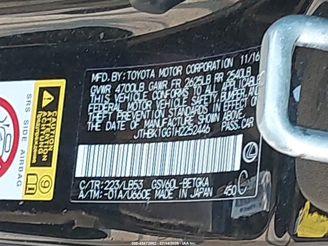 JTHBK1GG1H2252446 Lexus ES 350