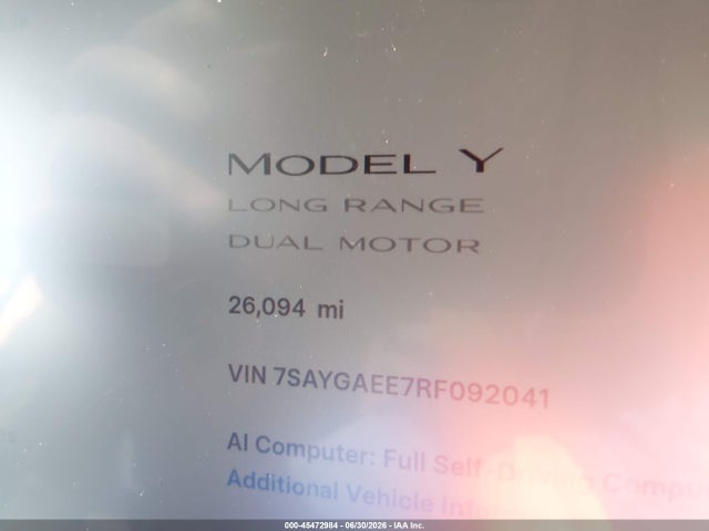 7SAYGAEE7RF092041 Tesla Model Y Long Range Dual Motor All-wheel Drive