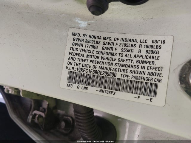 19XFC1F39GE209800 Honda Civic Ex-t