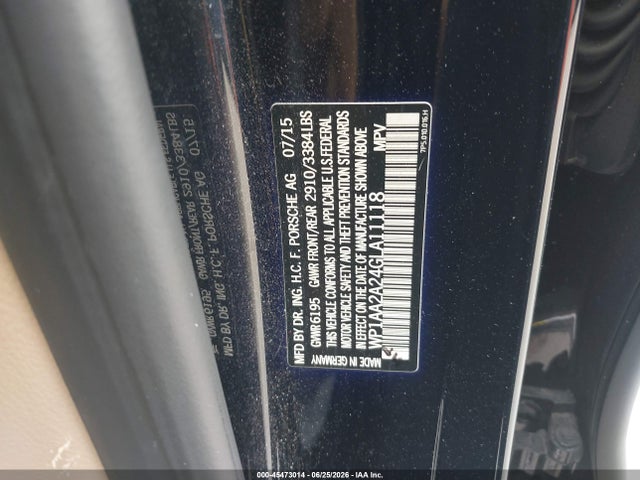 45473014 :رقم المزاد ، WP1AA2A24GLA11118 vin ، 2016 Porsche Cayenne مزاد بيع