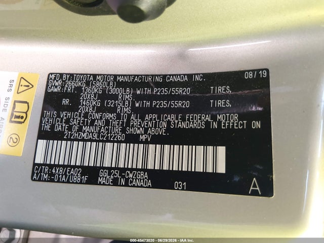 Продаж на аукціоні авто 2020 Lexus Rx 350, vin: 2T2HZMDA9LC212260, номер лоту: 45473020