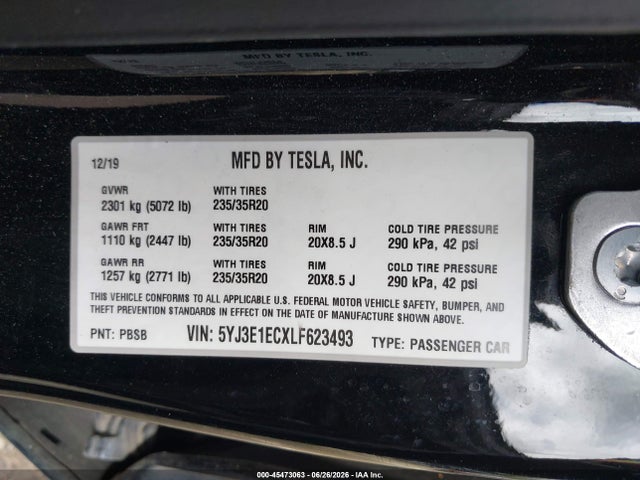 Tesla Model 3 Performance Dual Motor All-wheel Drive 2020 5YJ3E1ECXLF623493 Image 9