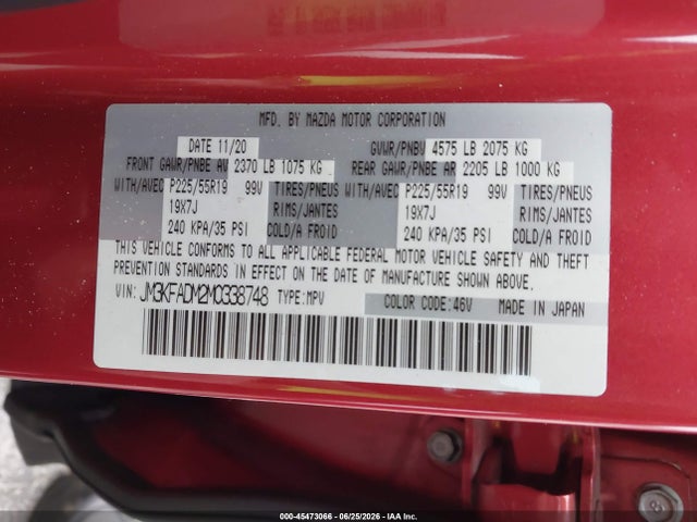 Aukcja sprzedaży 2021 Mazda Cx-5 Grand Touring, vin: JM3KFADM2M0338748, numer aukcji: 45473066