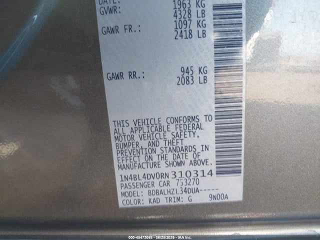 1N4BL4DV0RN310314 Nissan Altima Sv Fwd