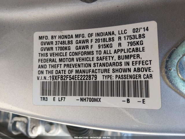Honda Civic Lx 2014 19XFB2F54EE222879 Image 9