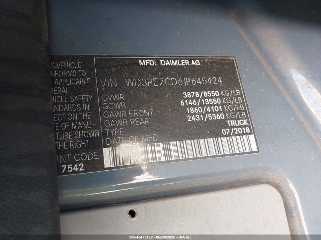 WD3PE7CD6JP645424 Mercedes-Benz Sprinter 2500 Standard Roof V6