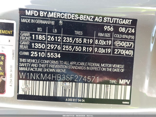 2025 Mercedes-benz Glc 300 4matic Suv მანქანა იყიდება აუქციონზე, vin: W1NKM4HB3SF274571, აუქციონის ნომერი: 45473130