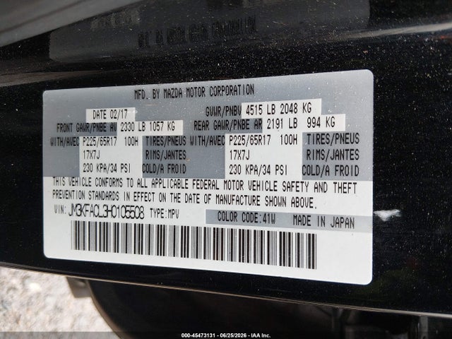 Aukcja sprzedaży 2017 Mazda Cx-5 Touring, vin: JM3KFACL3H0105508, numer aukcji: 45473131