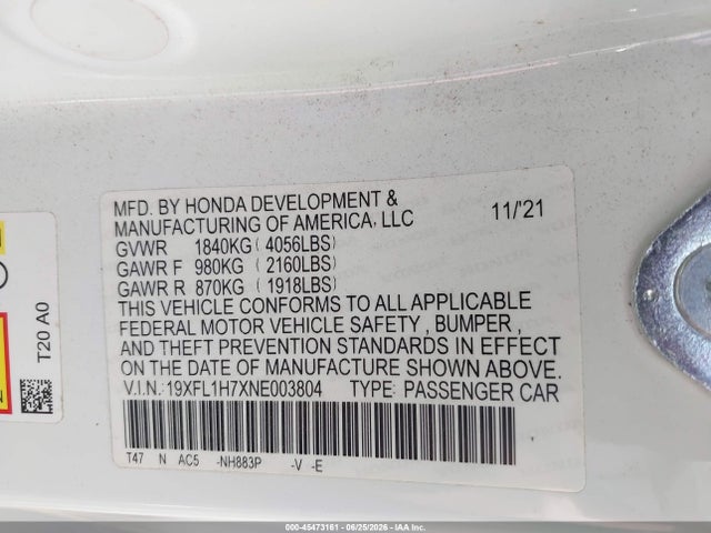 Honda Civic Ex-l 2022 19XFL1H7XNE003804 Image 9