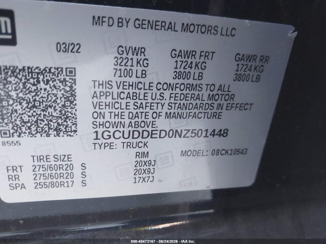 1GCUDDED0NZ501448 Chevrolet Silverado 1500 4wd Standard Bed Lt