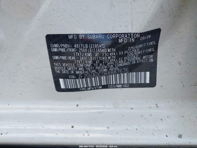 2024 Subaru Crosstrek Premium მანქანა იყიდება აუქციონზე, vin: JF2GUADC0R8887676, აუქციონის ნომერი: 45473183