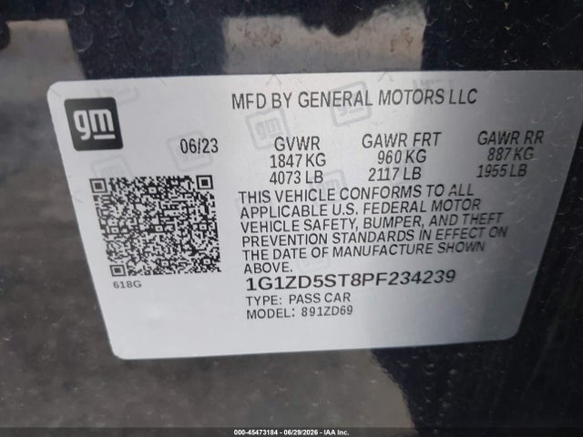 Auction sale of the 2023 Chevrolet Malibu Fwd 1lt, vin: 1G1ZD5ST8PF234239, lot number: 45473184