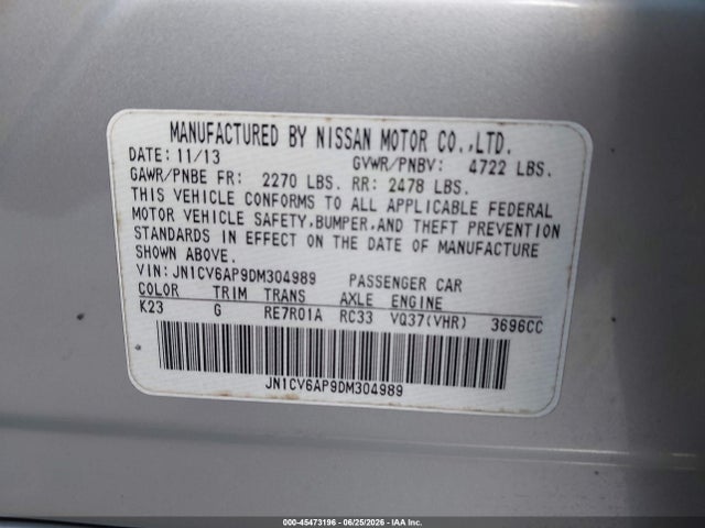 Продажа на аукционе авто 2013 Infiniti G37 Journey, vin: JN1CV6AP9DM304989, номер лота: 45473196