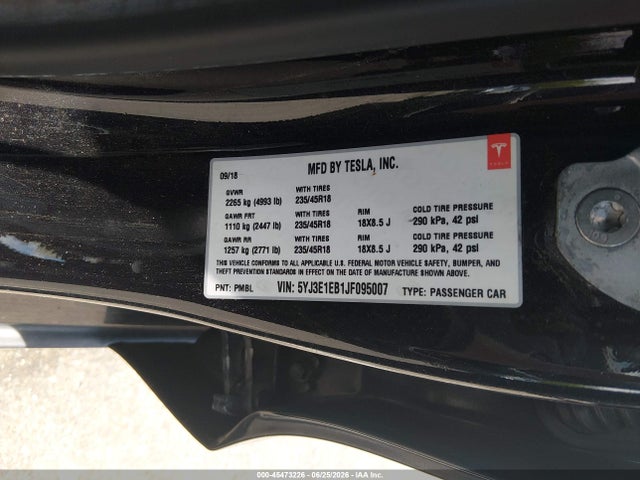 Tesla Model 3 Long Range/performance 2018 5YJ3E1EB1JF095007 Image 9