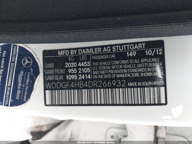 Aukcja sprzedaży 2013 Mercedes-benz C 250 Sport, vin: WDDGF4HB4DR266932, numer aukcji: 45473233