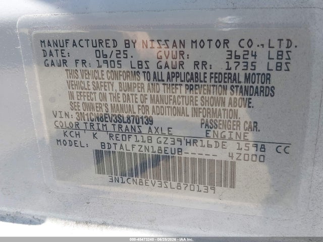 3N1CN8EV3SL870139 Nissan Versa 1.6 Sv
