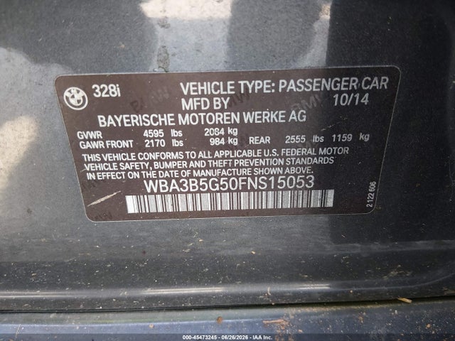 Продажа на аукционе авто 2015 Bmw 328i Xdrive, vin: WBA3B5G50FNS15053, номер лота: 45473245
