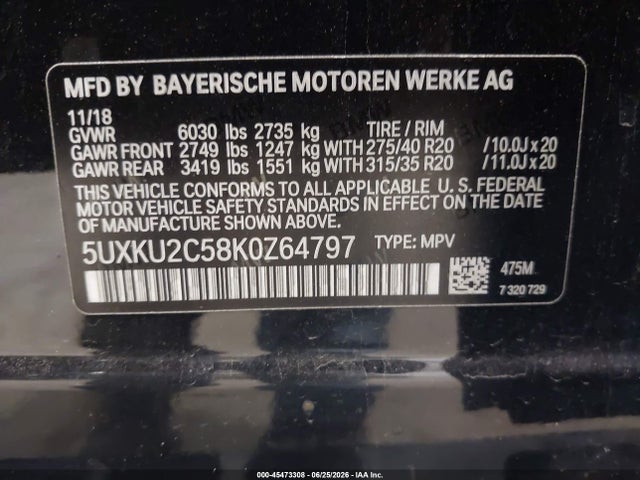 Auction sale of the 2019 Bmw X6 Xdrive35i, vin: 5UXKU2C58K0Z64797, lot number: 45473308