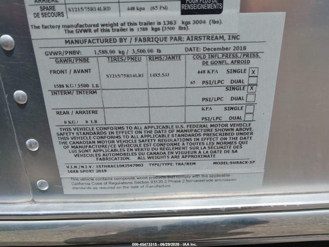 Airstream Other 2019 1STHRAC10KJ547903 Image 9