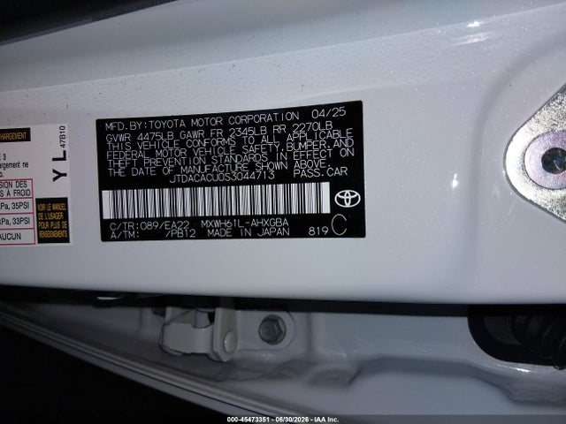 45473351 :رقم المزاد ، JTDACACU0S3044713 vin ، 2025 Toyota Prius Plug-in Hybrid Xse مزاد بيع