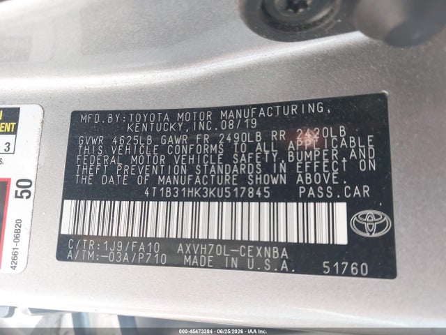4T1B31HK3KU517845 Toyota Camry Hybrid Le