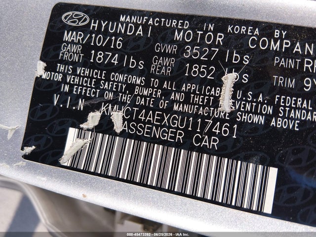 Aukcja sprzedaży 2016 Hyundai Accent Se, vin: KMHCT4AEXGU117461, numer aukcji: 45473392