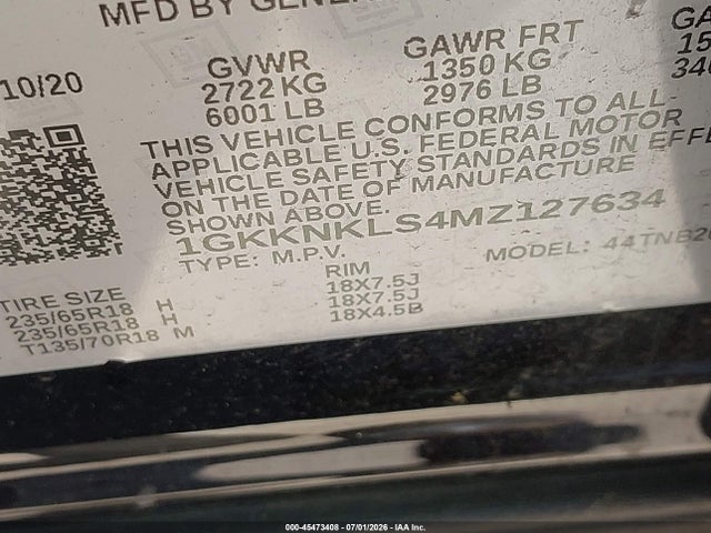 1GKKNKLS4MZ127634 GMC Acadia Fwd Sle