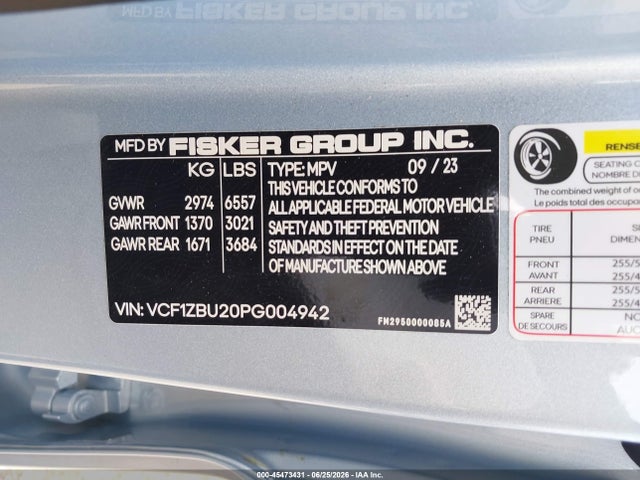 Fisker Ocean One 2023 VCF1ZBU20PG004942 Image 9