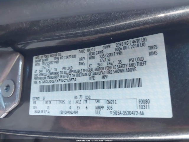 Ford ESCAPE SE 2015 1FMCU0G7XFUC12874 Image 9