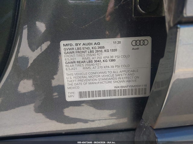 Продаж на аукціоні авто 2021 Audi Sq5 Premium Plus Tfsi Quattro Tiptronic, vin: WA1B4AFY5M2031118, номер лоту: 45473446