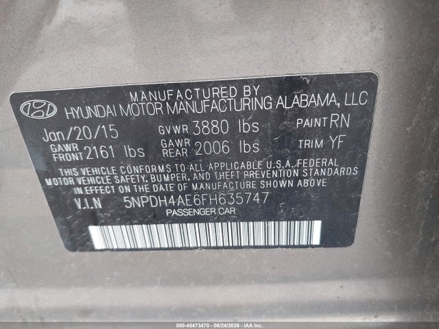 Hyundai ELANTRA SE 2015 5NPDH4AE6FH635747 Image 9